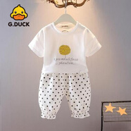 G.DUCK KIDS小黃鴨女童夏季純棉短袖長(zhǎng)褲套裝嬰幼兒衣服寶寶洋氣t恤防蚊褲子 白色套裝【一棵樹(shù)】 110 cm