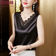 俞兆林仿真絲綢法式蕾絲V領(lǐng)吊帶2025新款女外穿時(shí)髦性感內搭無(wú)袖上衣女 黑色【高端法式小背心女】 M