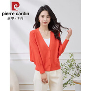 皮爾卡丹（pierre cardin）秋裝蝙蝠袖針織開衫女新款外搭長袖V領(lǐng)蝙蝠衫寬松毛衣外套8819 2024桔色2025 均碼