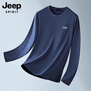 JEEP SPIRIT吉普男士長袖T恤2025春秋季寬松內搭純色打底衫男體恤潮男裝上衣 寶藍色 M 【推薦95-115斤】
