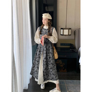 塔馳密司 TOUCH MISS碎花蕾絲套裝連衣裙春秋無袖馬甲裙寬松兩件套 兩件套 M