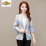 初徑色拼接蕾絲西裝外套女春夏新款時(shí)尚七分袖氣質(zhì)修身百搭外搭上衣 單藍色西服 M 【建議80-95斤】