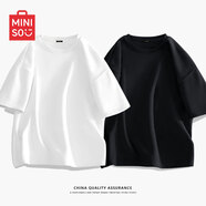 名創(chuàng)優(yōu)品（MINISO）短袖T恤男士夏季國潮衣服日系風潮流男裝中學生純棉潮牌半袖體恤 白色(純色)+黑色(純色) 2XL 185(體重160-180斤左右)