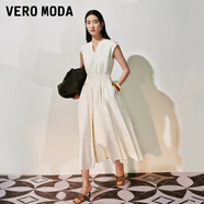 VEROMODA連衣裙女2025夏季新款純棉V領(lǐng)松緊腰純色長裙325261010 蜜乳白色 L
