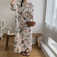 子木雅居2024年新款棉綢女睡裙短袖防凸點(diǎn)長(cháng)裙到腳踝高個(gè)子連衣裙子睡衣 防凸長(cháng)裙蝴蝶2413 L 130裙長(cháng)適合150-180斤