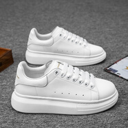 麥昆 MICQUEEN小白鞋男2025年新款春夏季休閑鞋真皮厚底百搭潮流情侶板鞋子 全白色 40