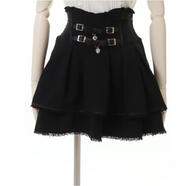 日系地蕾系量產(chǎn)型雙蝴蝶結扣皮扣收后腰顯瘦高腰裙褲甜美 黑色 S