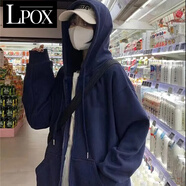 LPOX外套女款2025年最新款黑色連帽外套女寬松慵懶風(fēng)小眾上衣韓版外套 藏青外套 L _106-120斤