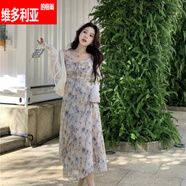 維多利亞的格調(diào)法式碎花吊帶連衣裙女2025新款春季大碼胖mm設(shè)計感針織開衫兩件套 長款吊帶裙 XL 【建議120-140斤】