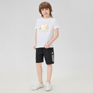 阿迪達(dá)斯 （adidas）新款兒童T恤兒童短袖+短褲套裝 白/金+黑短褲  128 