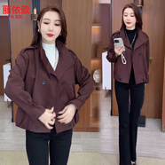 麗依歆薄款短外套女風(fēng)衣2025秋季新款洋氣顯瘦小個(gè)子穿搭雙排扣夾克上衣 安可拉紅 XL (115-125斤)