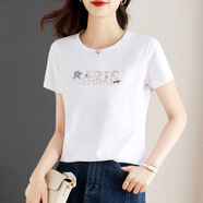 蘇盈珈可白色短袖t恤女夏季2025年新款寬松上衣媽媽高端女裝時(shí)尚 白色 2XL
