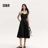 森馬連衣裙女顯瘦V領(lǐng)裙子夏天女裝24大氣晚禮服吊帶裙白色長(cháng)裙 黑色90001 150/76A/XS