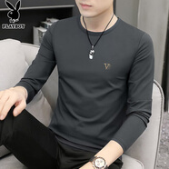 花花公子（PLAYBOY）長袖T恤男春夏季衛(wèi)衣男士休閑男裝純色上衣服內(nèi)搭打底衫