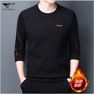 七匹狼（SEPTWOLVES）中年德絨長袖t恤男秋冬圓領(lǐng)打底衫男士印花秋裝上衣寬松體恤衛(wèi)衣T 101黑色 加絨 L 170/88A/50建議115-130斤