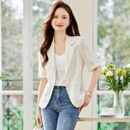 尚靜短袖西服女夏季新款女裝小香風(fēng)薄款收腰遮陽(yáng)空調衫小西裝外套女
