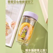 日本品質(zhì)玻璃水杯女生高顏值泡茶杯雙層隔熱辦公室花茶杯高顏值 單杯丨紫蓋抱貓女孩335ml