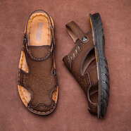 西域駱駝（VANCAMEL）涼鞋男真皮軟底2025夏季新款男士包頭沙灘鞋外穿兩用拖鞋 暗棕色 41 [255]