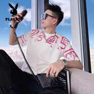 花花公子（PLAYBOY）短袖t恤男夏季網(wǎng)紅同款痞帥半袖小眾個性圓領(lǐng)體恤數(shù)字印花上衣潮 九T375-數(shù)字123】短袖 白色 L 建議95-115斤