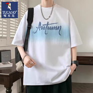 啄木鳥短袖t恤男夏季潮牌漸變印花精梳棉半袖衣服青少年寬松休閑打底衫 7099白色 【高品質(zhì)精梳棉】 XL 【建議120-135斤】
