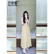 丹珠娜（DanZhuNa）連衣裙子女夏季2025新款女裝學(xué)院風(fēng)法式穿搭套裝小個子襯衫裙子女 3284上衣+黃色裙子 L