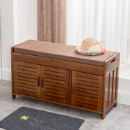小獨家楠竹換鞋凳實(shí)木試鞋柜客廳多功能收納儲物柜玄關(guān)柜家用儲物凳簡(jiǎn)易 茶色90長(cháng)軟墊換鞋柜