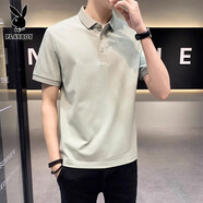 花花公子（PLAYBOY）翻領男士短袖t恤夏季新款純色polo衫半袖男人百搭上衣 A1833淺綠色 L 100-115斤左右