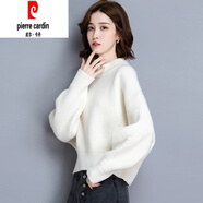 皮爾卡丹（pierre cardin）秋裝2025年新款羊毛針織打底衫內(nèi)搭女士蝙蝠袖短款套頭紅色毛衣 白色版 S 建議75-90斤