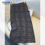 GCRZW高檔波點(diǎn)半身裙女夏季中長(cháng)款2025新款豹紋亞麻包臀裙棉麻a字裙子 黑色 【輕奢高檔款】 2XL /30 建議125-135斤