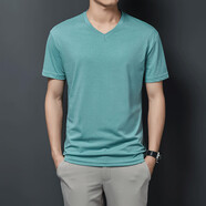 真維斯（Jeanswest）男士短袖T恤2025夏季新款v領(lǐng)體桖韓版潮牌雞心領(lǐng)大碼tshirt男 淺綠色 M