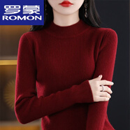 羅蒙（ROMON）新款不起球配大衣半高領(lǐng)毛衣女秋冬修身內(nèi)搭羊毛衫針織打底衫 瑪瑙紅 2XL 135-150斤