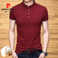 皮爾卡丹（pierre cardin）高檔新疆棉立領(lǐng)短袖t恤男士夏季寬松休閑大碼中年爸爸半袖體恤衫 酒紅色【高品質(zhì)全棉/正品保證】 M (165) 建議【95-115斤】