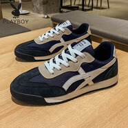 花花公子（PLAYBOY PHYSICAL）新款低幫男鞋2025夏季帆布板鞋韓版潮流百搭男士運(yùn)動休閑阿甘春秋 深藍(lán) 39