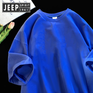 JEEP SPIRIT吉普250g純棉2025夏季新款短袖T恤男女潮牌tee潮流寬松百搭體恤上 純色克萊因藍(lán)短袖 250g高品質(zhì)重 XL 建議135-150斤