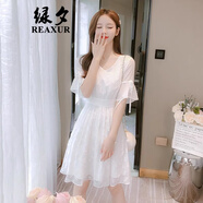 綠夕（REAXUR）雪紡連衣裙子夏天女裝2025夏季新款小個子氣質(zhì)款白色溫柔小香風 白色 M