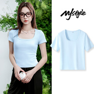 MJ STYLE方領(lǐng)緊身短袖T恤女2026年夏季新款簡(jiǎn)約時(shí)尚百搭內搭純色氣質(zhì)上衣