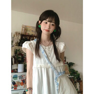 XCFREHT日系軟妹甜美初戀白色花邊連衣裙女疊穿藍色格紋網(wǎng)紗長(cháng)裙兩件套裝 【單】白色連衣裙 L