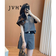 JVH香港潮牌休閑運動套裝女 2025夏季新款POLO衫T恤松緊腰闊腿短褲子 灰色 XL （建議130斤以內(nèi)）
