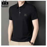 花花公子高端品牌冰絲短袖t恤男2025夏季無痕涼感polo.衫翻領(lǐng)商務休閑男裝 黑色 2XL (180)