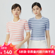 哥弟真的好（GIRDEAR）女裝肌理感條紋拼色圓領(lǐng)短袖針織T恤衫女A301281 粉白 S (2碼)