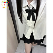 CS.LIONjk制服套裝風(fēng)琴褶短袖襯衫女學(xué)院風(fēng)畢業(yè)班服校服百搭白襯衣百褶裙 奶白風(fēng)琴褶短袖襯衫+黑平角領(lǐng)結 M