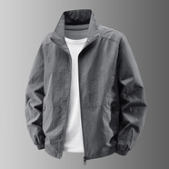 古謙運動(dòng)外套男春秋季新款休閑百搭立領(lǐng)工裝夾克男薄戶(hù)外旅行上衣褂子 灰色 2XL -建議145-160斤