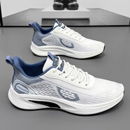 合季鞋子男潮流百搭男鞋夏季新款透氣運動(dòng)休閑鞋男減震網(wǎng)面跑步鞋男 白色 40 標準碼