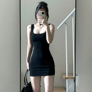 樂(lè )卡利吊帶背心連衣裙性感包臀短裙女美式辣妹春夏純欲修身顯瘦內搭 吊帶包臂裙【帶胸墊  黑120內】