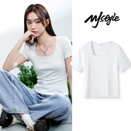 MJ STYLE方領緊身短袖T恤女2025年夏季新款簡約時尚百搭內(nèi)搭純色氣質(zhì)上衣