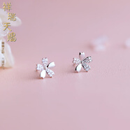 祥瑞天賜迷你鑲鉆櫻花小耳釘女甜美純銀針鍍玫瑰金花朵2025春夏新款潮免摘 銀色