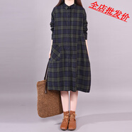 【特價(jià)】意大利品牌尾貨出口格紋中長(zhǎng)款襯衫裙棉麻亞麻 綠色格( 綠色格(少量現(xiàn)貨) L 建議110-125斤