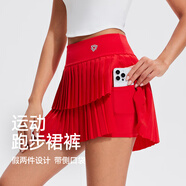 科里芙（cosleaf）運(yùn)動(dòng)短裙女馬拉松跑步網(wǎng)球短裙假兩件防走光速干百搭時(shí)尚百褶裙子 紅色 M (建議95-105斤)