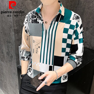 皮爾卡丹（pierre cardin）2025夏季新款格子襯衣男士短袖t恤V領(lǐng)雪紡品牌中袖襯衫男韓版 大格綠色 M