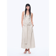 付智恩 米蘭假日 雨露麻銀絲條紋法式v領垂感系帶背心連衣長裙春 雨露銀絲色 M